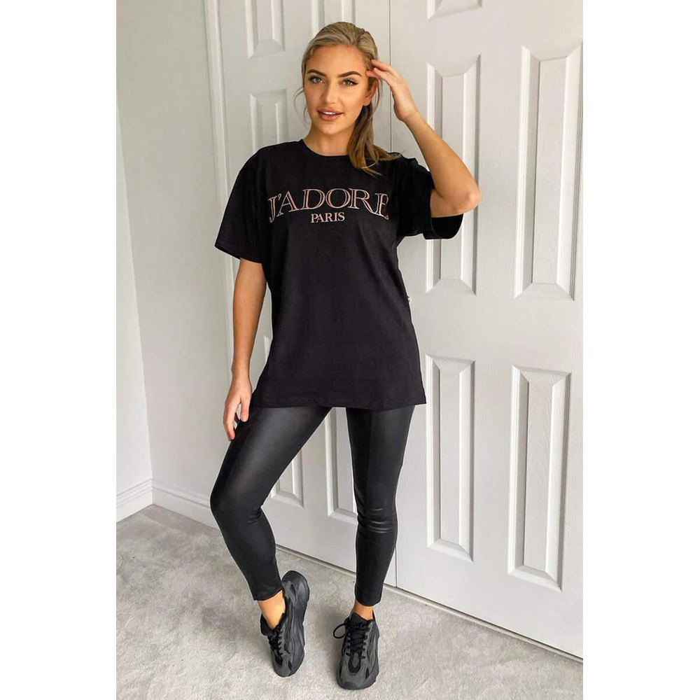 Ladies Oversized J' Adore Paris Short Sleeves T Shirt Top