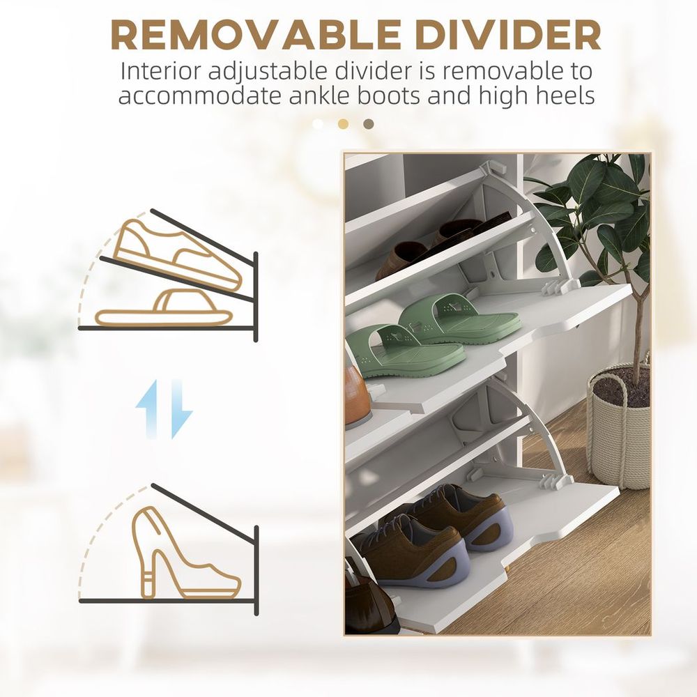 HOMCOM Shoe Storage Cabinet with 4 Flip Drawers for 16 Pairs of Shoes, White