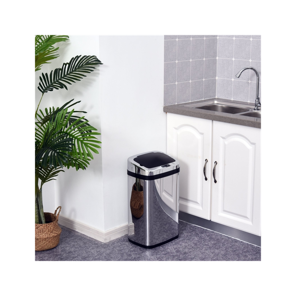 Premium 30L Silver Automatic Kitchen Bin - Lid, Infrared Sensor - High Quality Stainless Steel