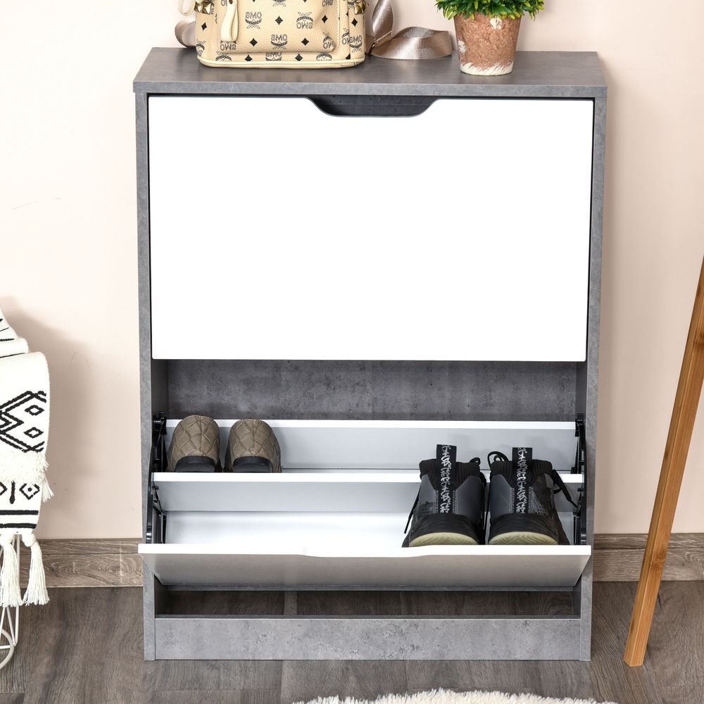 HOMCOM Two Drawer Shoe Cabinet Home Storage Organiser w/Groove Handles Adjustable Shelves Modern Boxy Rack Hallway Bedroom Furniture