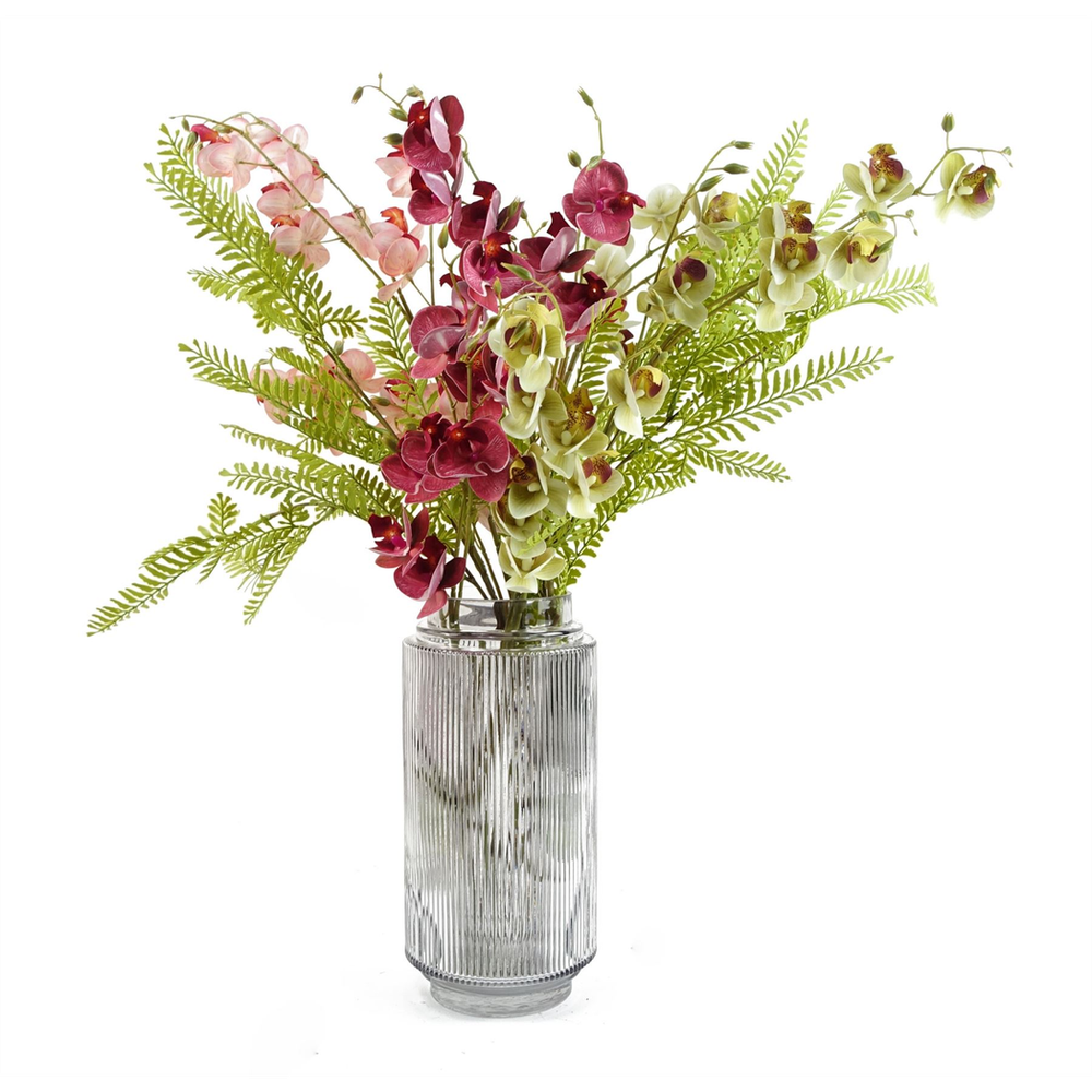 Pack of 6 x 80cm Pink Artificial Mini Orchid Stem