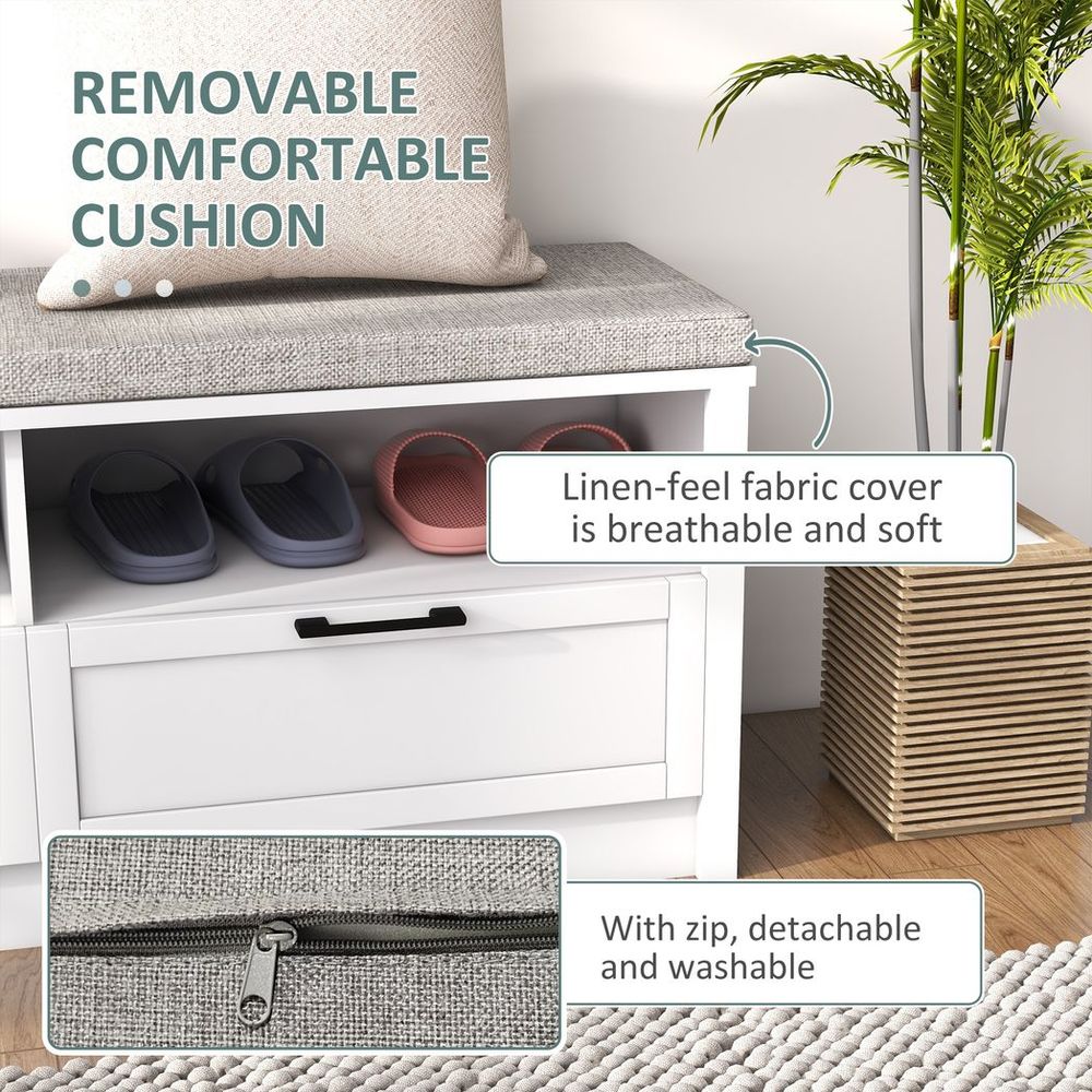 HOMCOM Shoe Bench with Removable Cushion, Open Compartments and Drawers