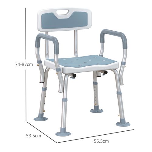 HOMCOM EVA Padded Shower Stool with Back and Arms 4 Suction Foot Pads