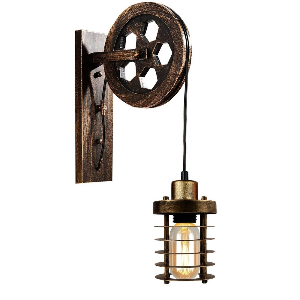 Vintage Industrial Adjustable Pulley Wheel Wall Mounted Light ~1222