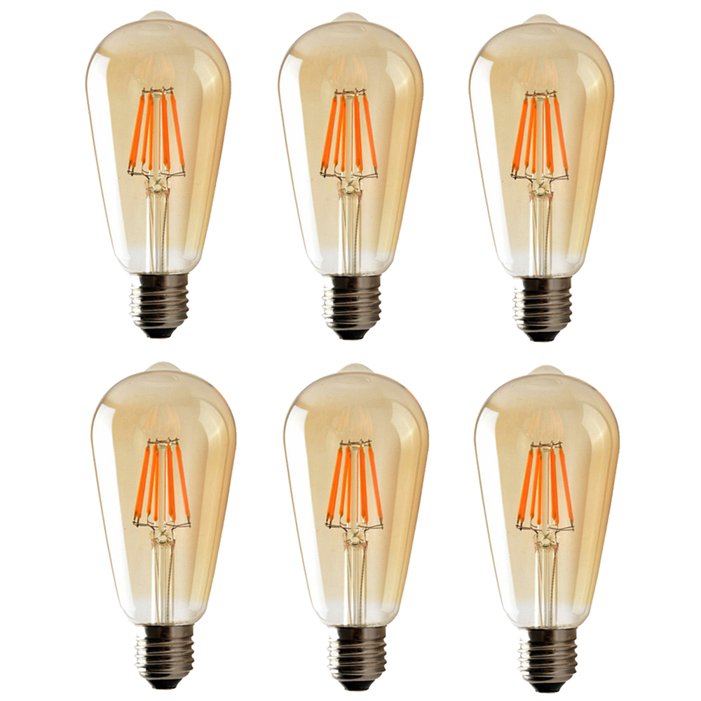 6 Pack E27 LED Edison Dimmable Vintage Amber Glass Warm white 2700K Light Bulb,