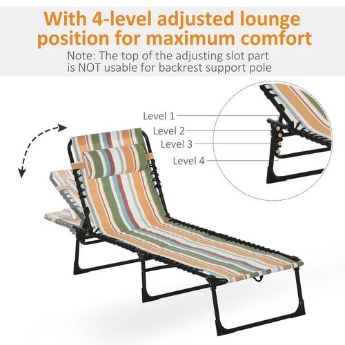 Outsunny Folding Beach Chair Chaise Lounge 4 Adjustable Positions, Multicolored