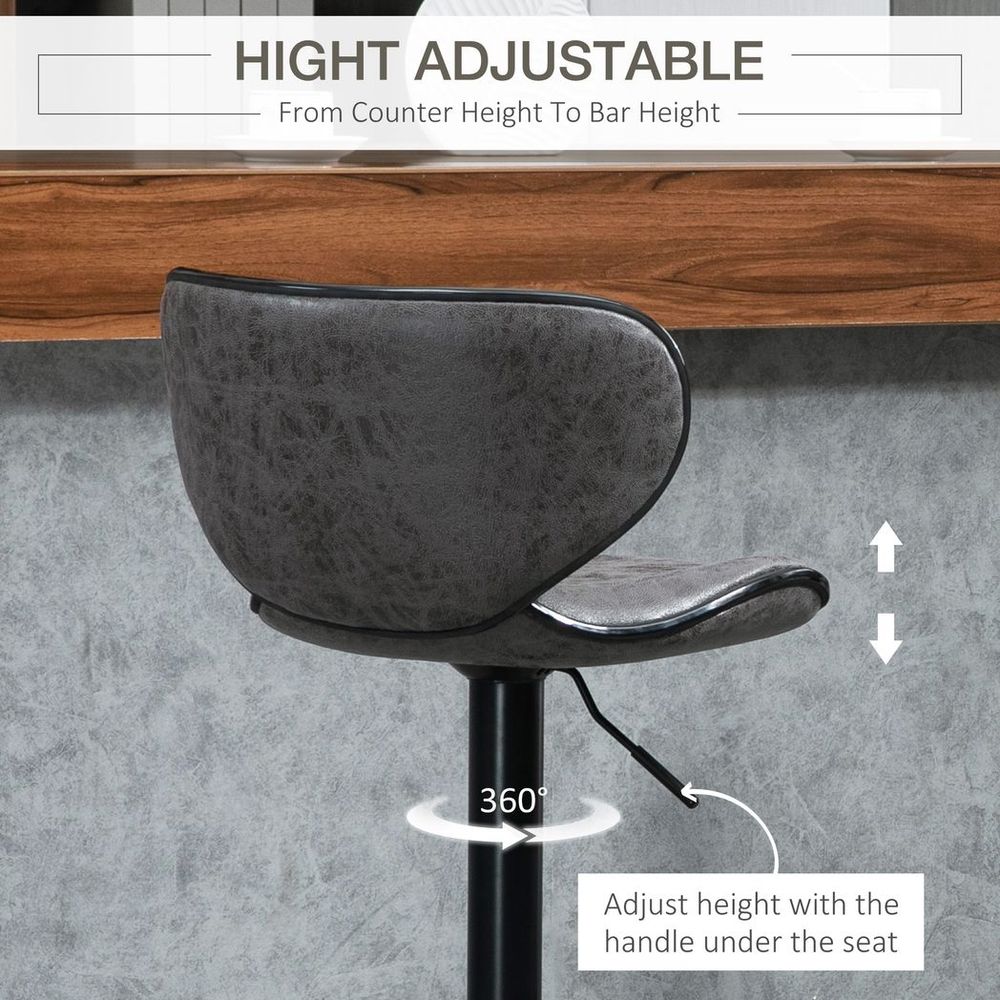 Vintage Bar Stool Set of 2 PU Leather Adjustable Height Armless Chairs