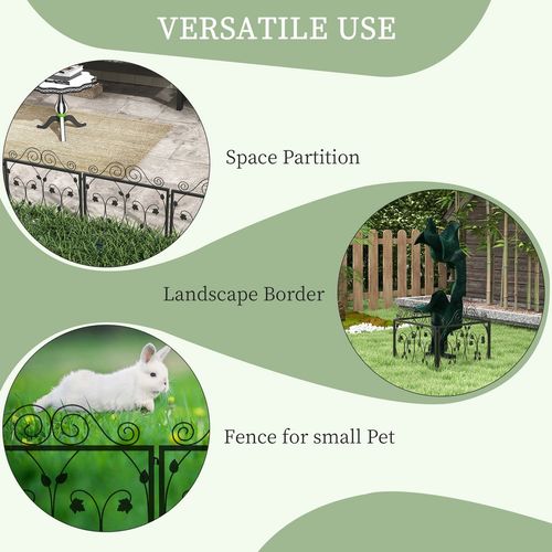 Outsunny 4 Panels Decorative Garden Fence Metal Wire No Dig Fencing Black