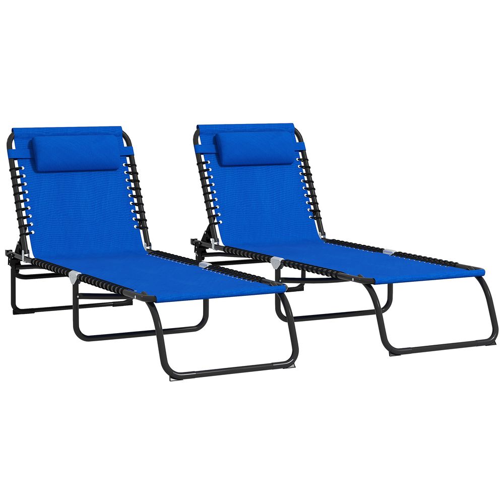 Premium Folding Beach Chair - 2 Pcs Set: 4 Adjustable Positions - Ultimate Comfort - Portable, Blue