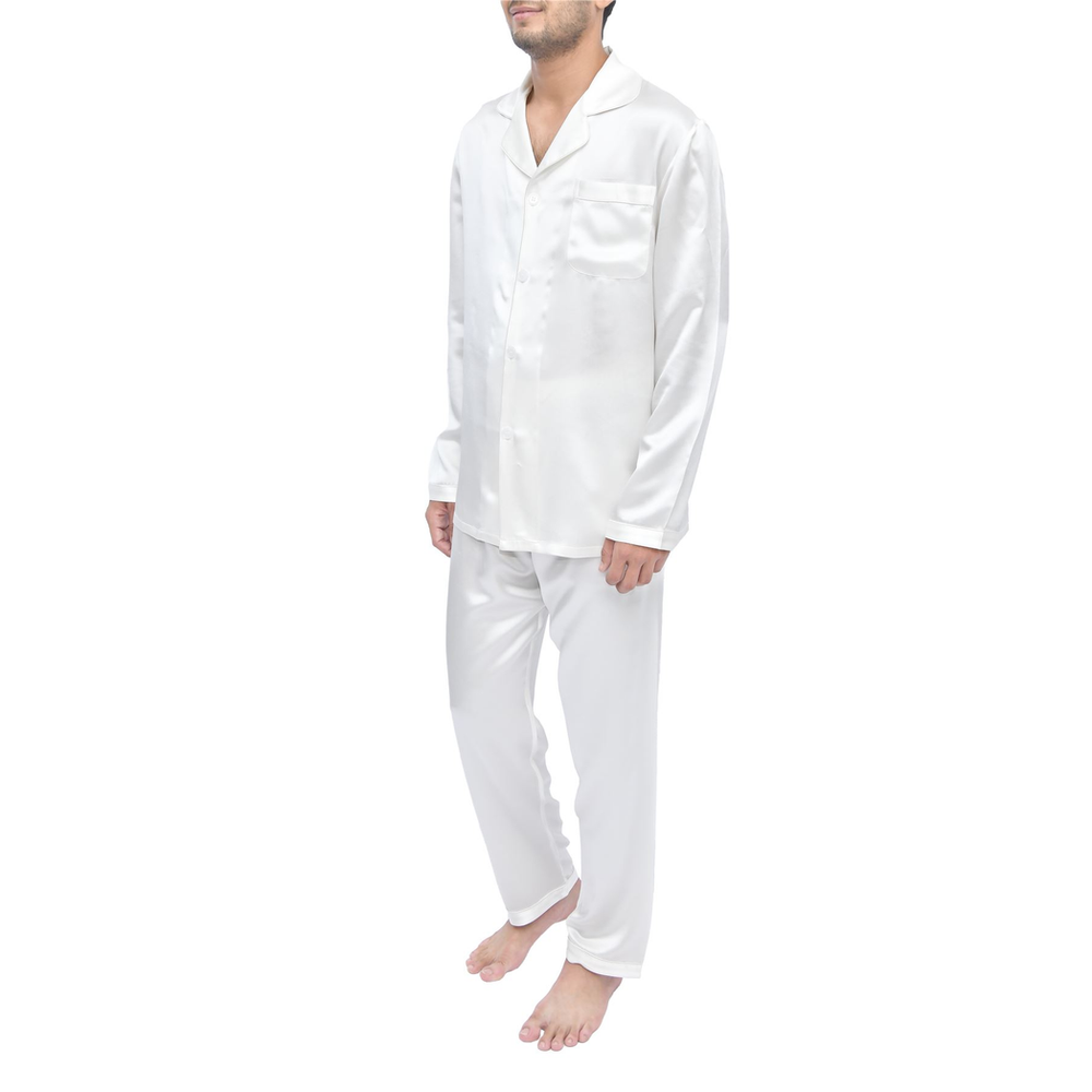 SILK PJS LONG SET MENS LARGE IVORY Pyjamas