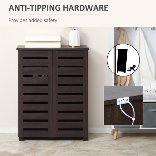 HOMCOM Shoe Storage Cabinet with Slatted Doors for 15 Pairs of Shoes Brown