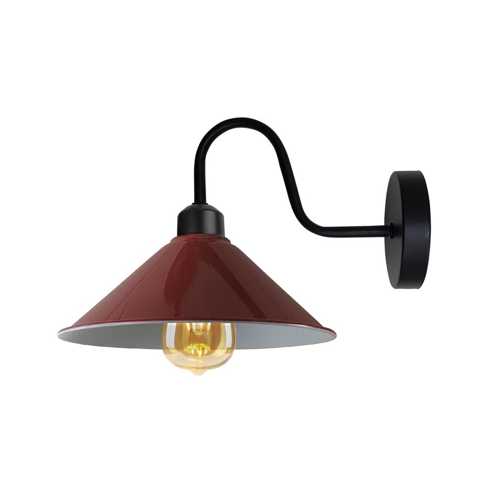 Burgandy Wall Light Fixture, Vintage Metal Cone Shape Shade, E27 Base, Dimmable, Indoor Lighting