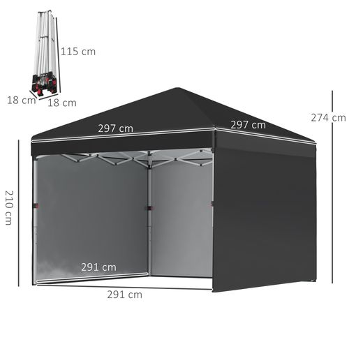 Outsunny 3x3 (M) Pop Up Gazebo Party Tent w/ 3 Sidewalls, Weight Bags, Black