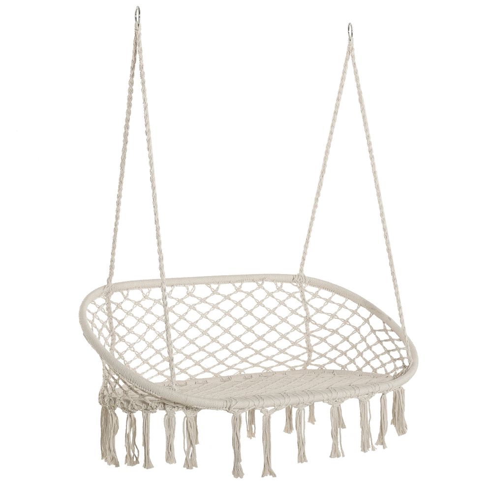 Hanging Hammock Chair, Cotton Rope Swing + Metal Frame, Large Macrame, Cream White