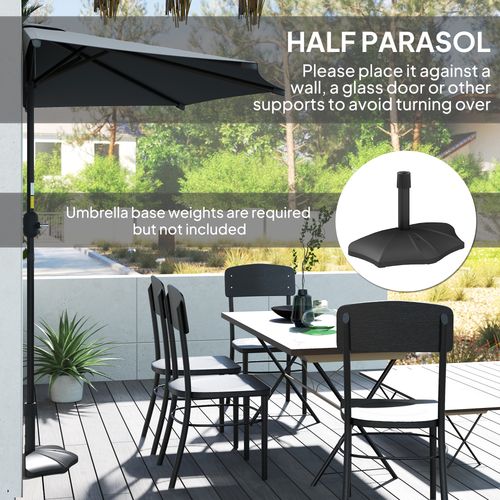 Outsunny 3(m) Half Round Parasol Garden Sun Umbrella w/ Crank Dark Grey
