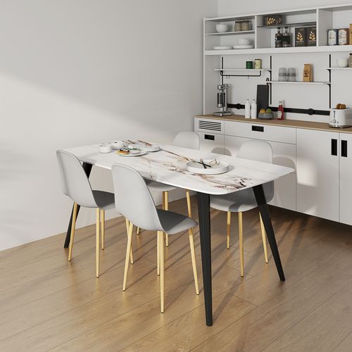 HOMCOM Dining Chairs Set of 4 w/ Curved Back, Steel Legs, Grey