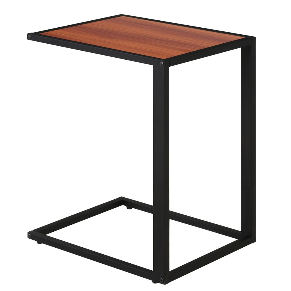 Industrial C-Shaped Side Table - Walnut | Modern Coffee Table- Metal Base
