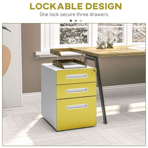 Vinsetto 3 Drawer Modern Steel Filing Cabinet w/ 4 Wheels Lock Box