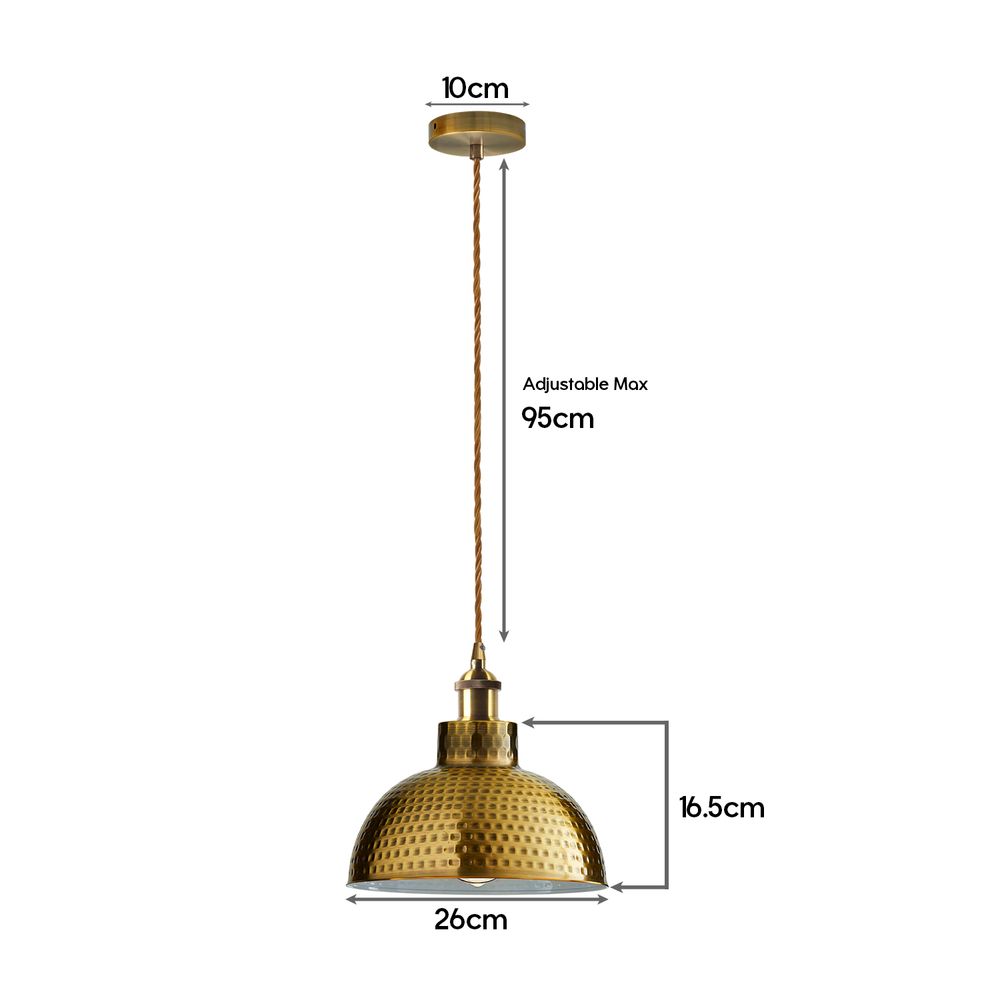 Vintage Industrial Yellow Brass Pendant Light - 2 Pack Metal Shade Hanging Lamp
