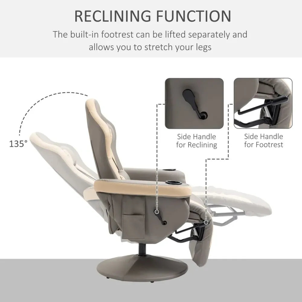 Manual Recliner Armchair PU Sofa Chair w/ Adjustable Leg Rest & 135 Reclining