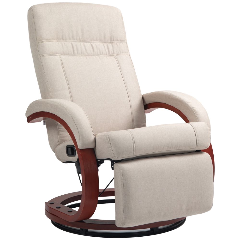 HOMCOM Manual Recliner Swivel Reclining Chair with Footrest Armrests Beige
