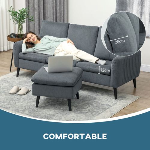 HOMCOM 3 Seater Corner Sofa Couch Settee with Chaise Lounge, Charcoal Grey