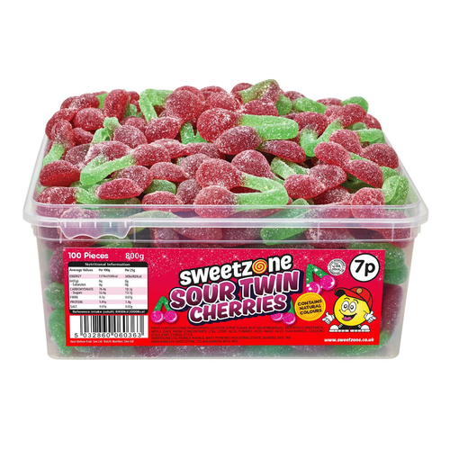 7p Sour Twin Cherries 800g Tub Sweets