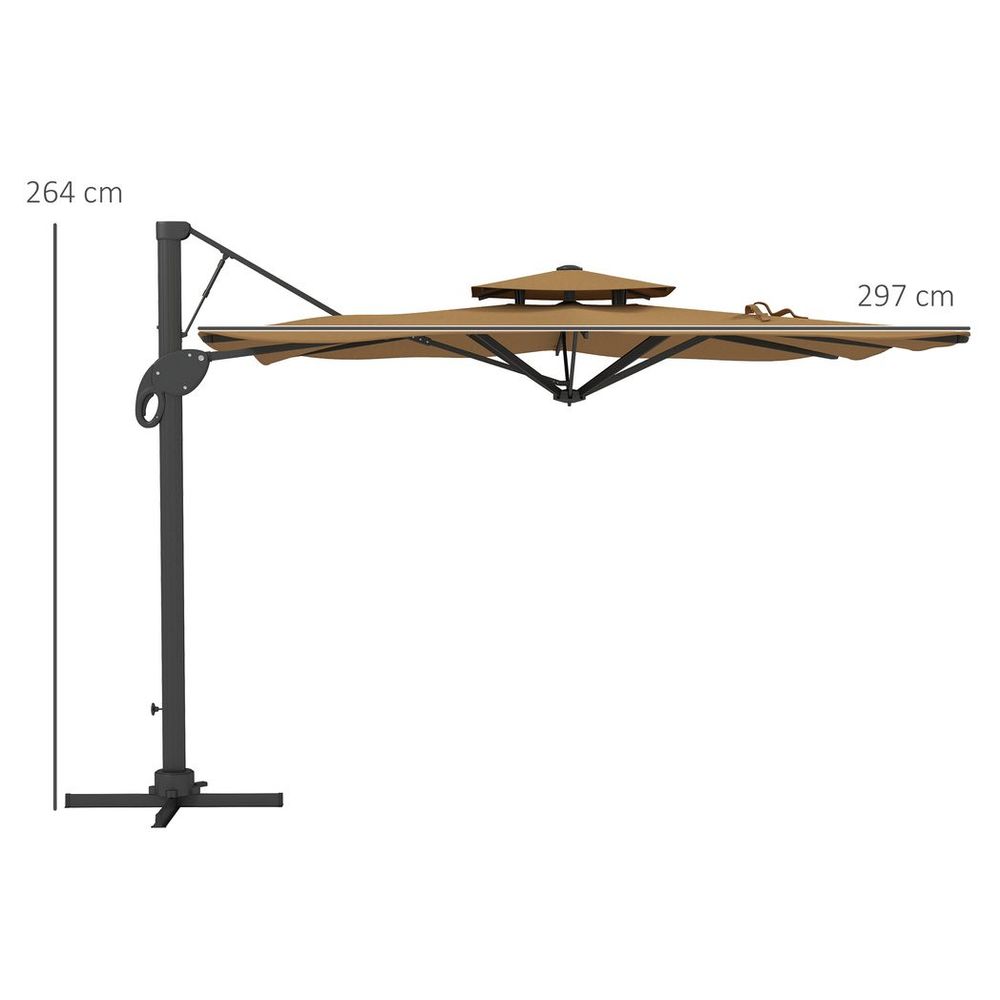 Outsunny 3m Dual Top Khaki Patio Umbrella - Hydraulic Mechanism, High-Quality - Create Shade Anywhere!
