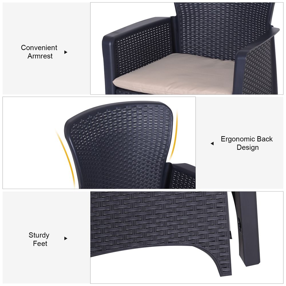 High Load Patio Coffee Set | 3-PCS Rattan Chair, Table & Cushion | Garden Gathering Furniture