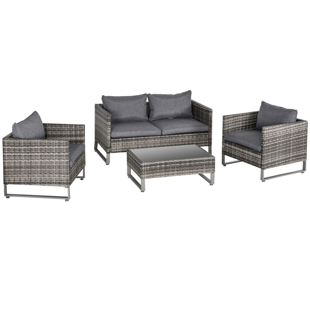 Premium 4-Piece Outdoor Dining Set: PE Rattan Wicker Sofa Chairs +Table, Cushions