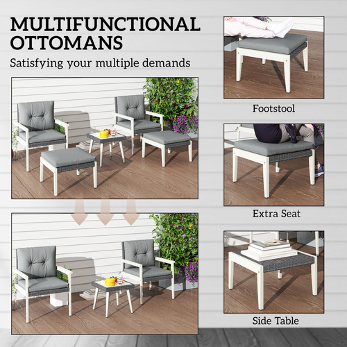 Outsunny 5 Pieces Rattan Patio set with Acacia Wood Top Coffee Table