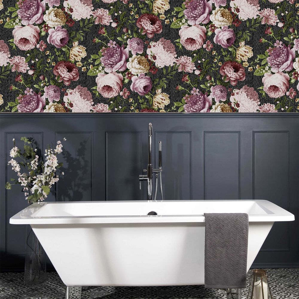Premium Quality Tapestry: Floral Charcoal/Pink Design
