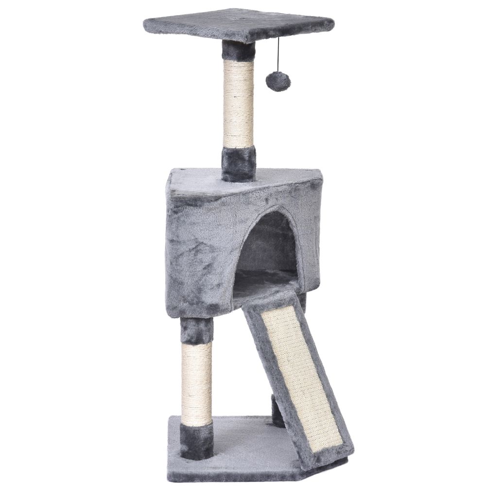 PawHut Corner Cat Tree for Indoor Cats, Kitten Tower with Scratching Post House Ladder Toy - Grey