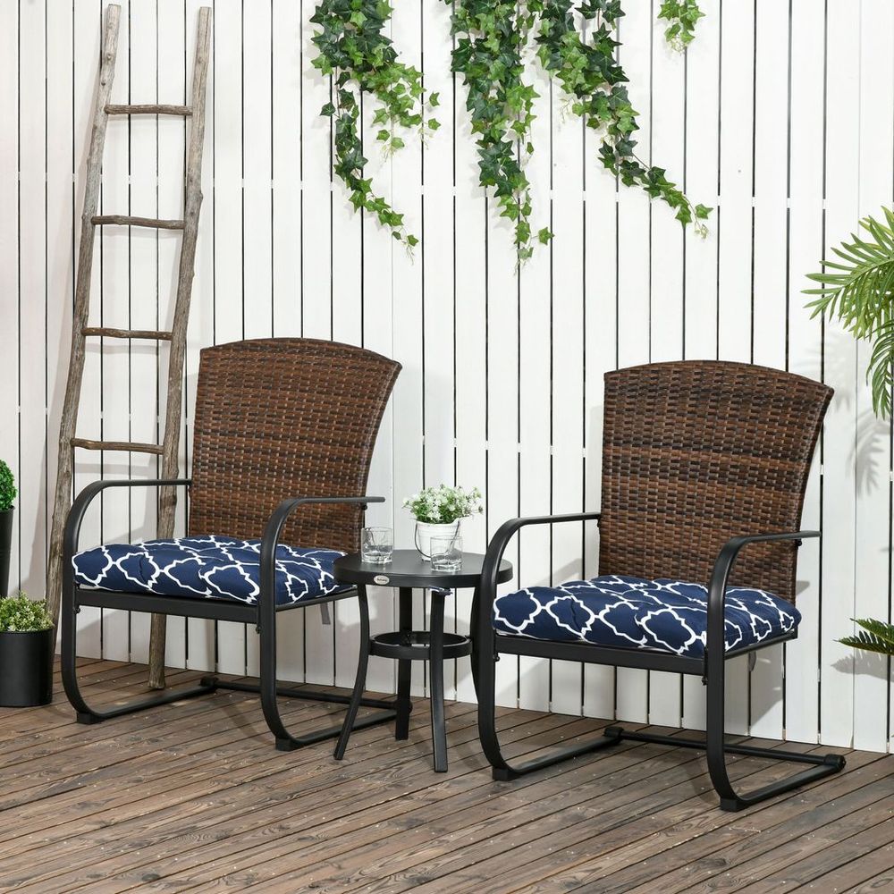 Outsunny Set of 2 Blue Chair Cushions - Garden Seat Pads with Ties - High-Quality & Stylish Design