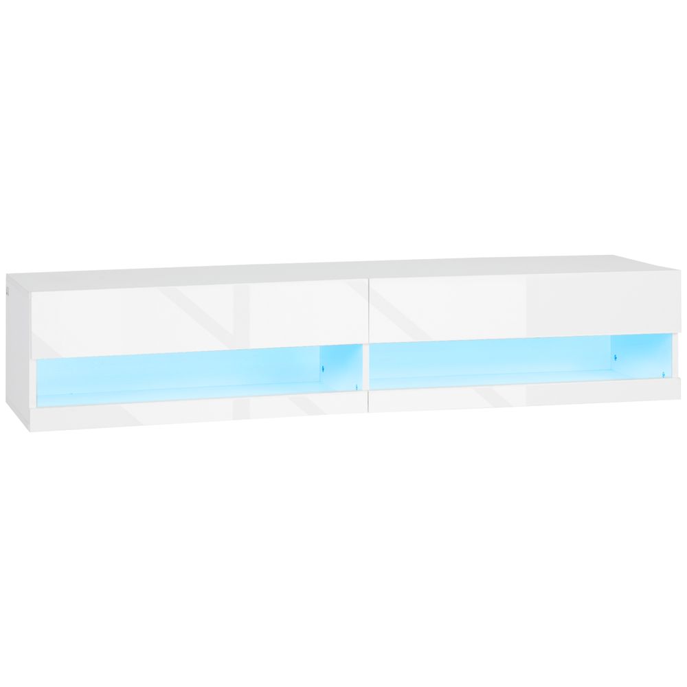 High Gloss TV Stand Unit Wall Mounted with Storage and LED Lights, White