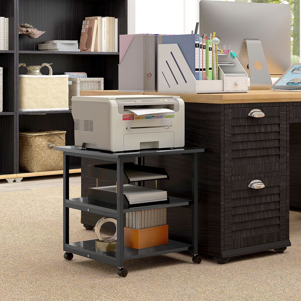 HOMCOM Mobile Printer Stand with Storage Printer Table for Home Office White