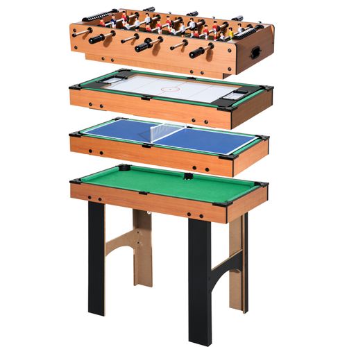 HOMCOM 4-In-1 Multi Games Table with Tennis Billiard Foosball Hockey 2 Types