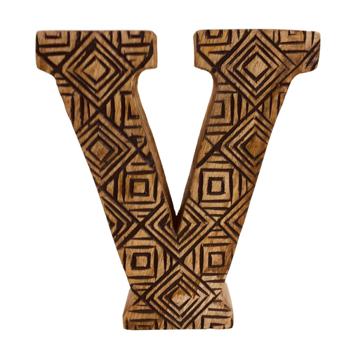 Hand Carved Wooden Geometric Letter V