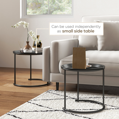 HOMCOM Nesting Tables Set of 2, End Table with Removable Tabletop Tray White