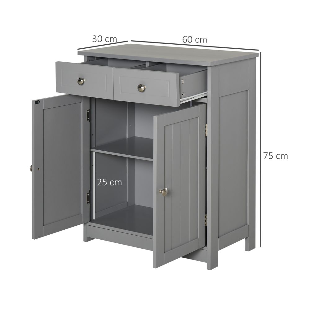 kleankin Bathroom Floor Storage Cabinet w/ 2 Drawers Door Cupboard Grey