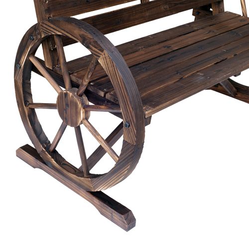 Outsunny Wagon Wheel Wooden Bench-Brown