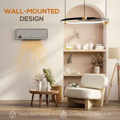 HOMCOM 1000W/2000W Wall Downflow Heater 10-49°C Temperature w/ Timer Remote