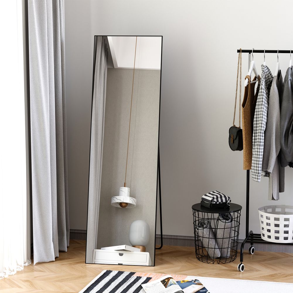 HOMCOM Full Length Mirror, Free Standing or Wall Hanging, Tall Full Body Mirror for Bedroom, Hallway, Black