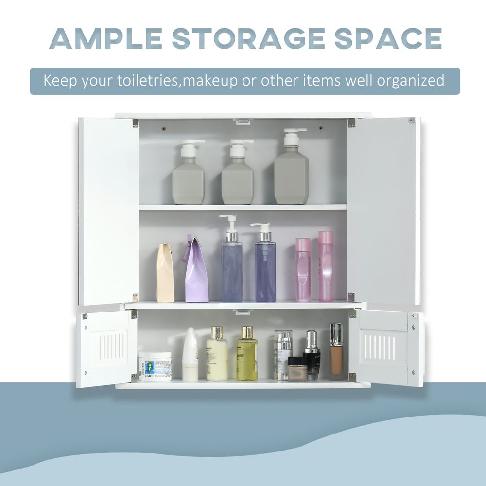 Bathroom Mirror Cabinet: Wall Mounted Storage Cupboard, Double Doors, White