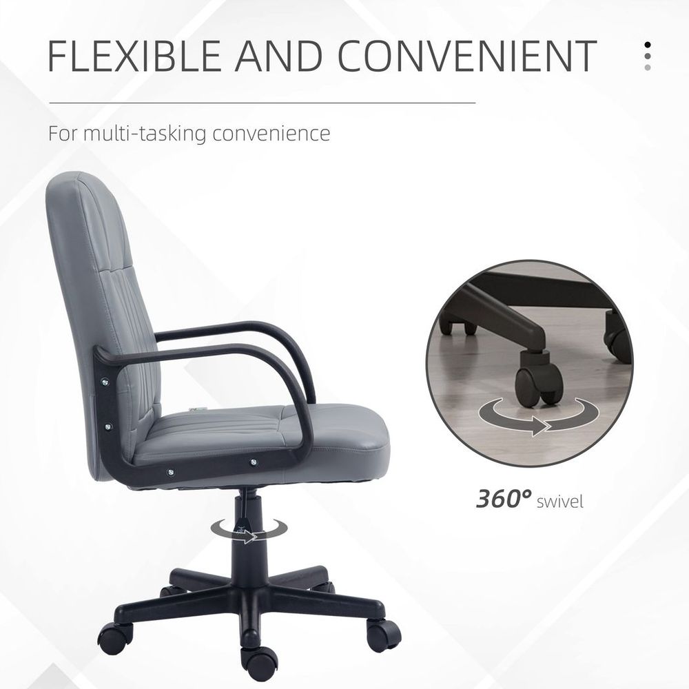 HOMCOM PU Leather Office Chair: Swivel, Mid-Back, Grey - Premium Quality for Stylish and Comfortable Working