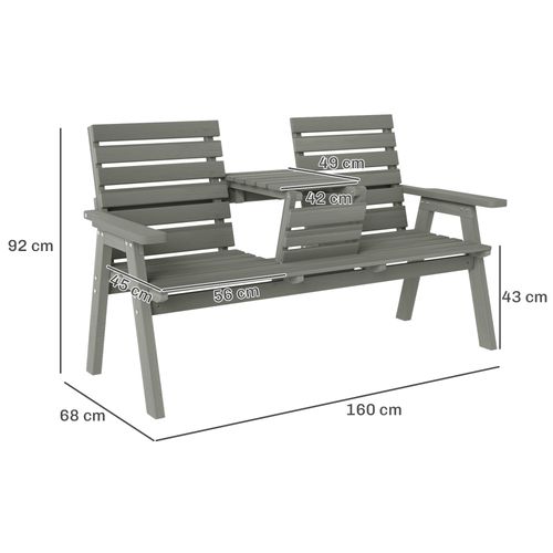 Outsunny Convertable 3-Seater Wood Bench Table Garden w/ Armrests Grey