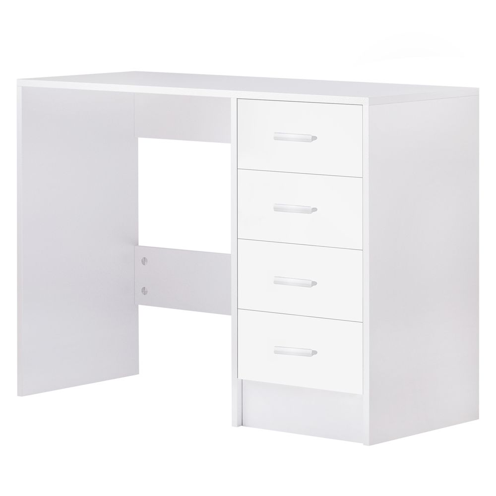 Premium High Gloss 4-Drawer Vanity Desk - White. Perfect for Home Office & Study. Spacious Storage & Stylish Design!
