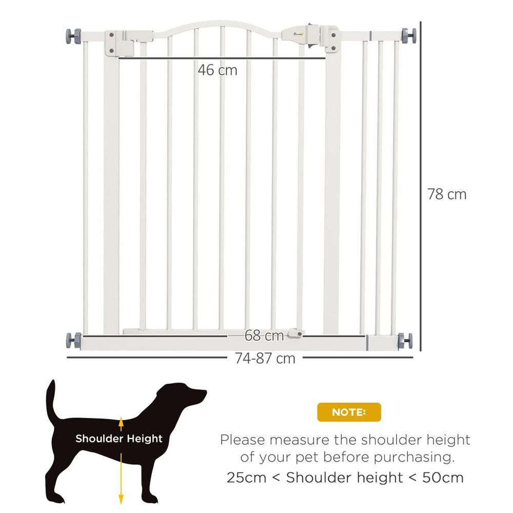PawHut Adjustable Pet Gate - 74-87cm, Metal, Auto-Close, White