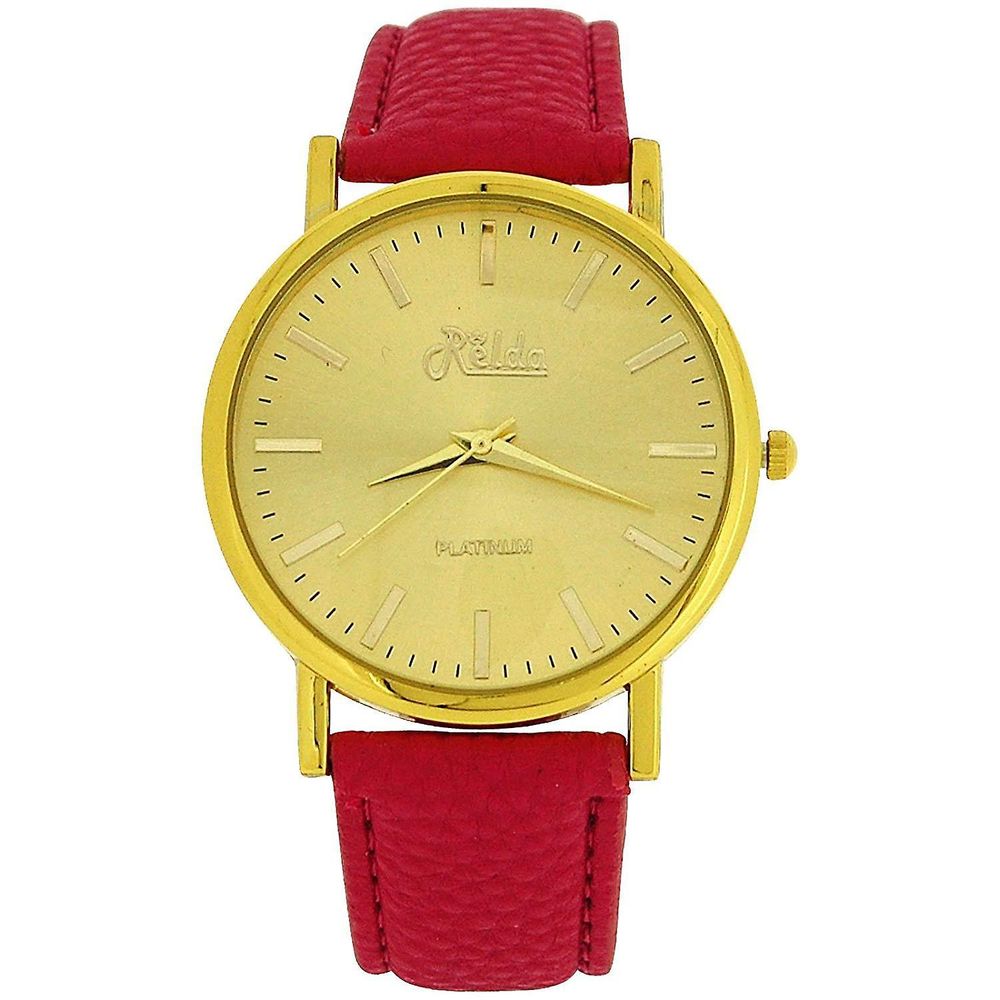Relda Women Analogue Jumbo Gold Dial & Leather Pink Strap REL61