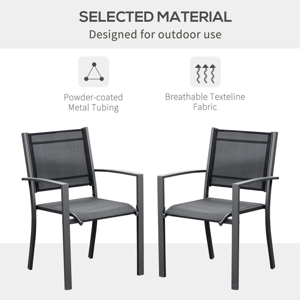 High-Back Outdoor Dining Chair Set | Mesh Seat | Dark Grey | 2 PCs